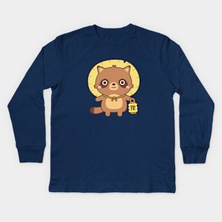 Cute Tanuki Raccoon Dog With Lantern Kids Long Sleeve T-Shirt